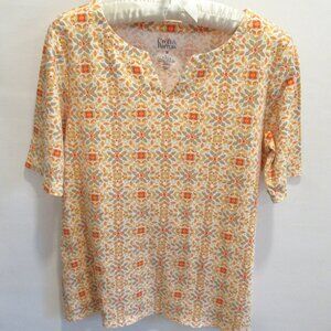 Croft & Barrow orange floral 100% cotton notch neck short sleeve tee *Sz M*